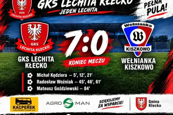 Lechita Kłecko rozbiła Wełniankę Kiszkowo 7:0 w derbach