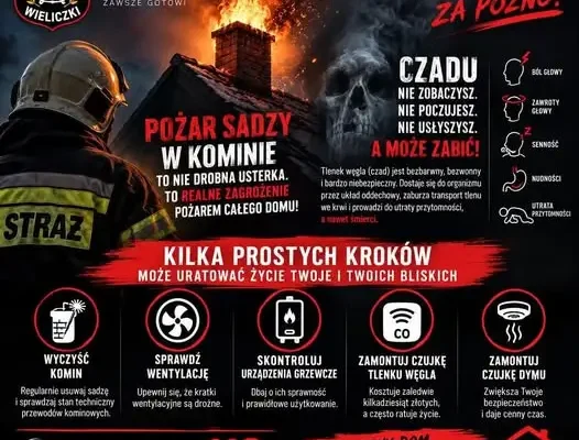 Sezon grzewczy 2026: OSP Wieliczki ostrzega przed pożarami sadzy i czadem