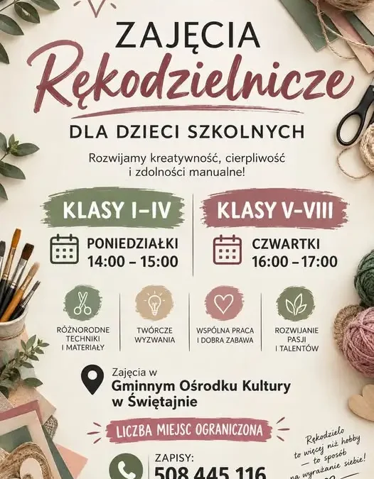 Rękodzieło dla dzieci w Gminnym Ośrodku Kultury w Świętajnie – zapisy trwają
