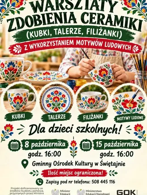 Warsztaty zdobienia ceramiki w Świętajnie – 8 i 15 października
